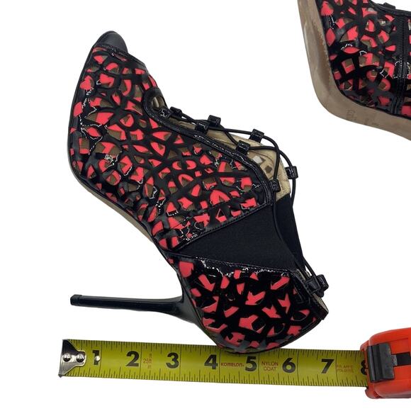 JIMMY CHOO TACTIC Laser Cut BLACK GERANIUM PATENT LEATHER PEEP-TOE PUMP Bootie - Picture 11 of 14